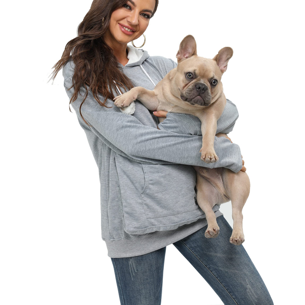 BOMBAXCEIBA porte-poche chat-dog gris XL, porté mains libres lors des promenades.