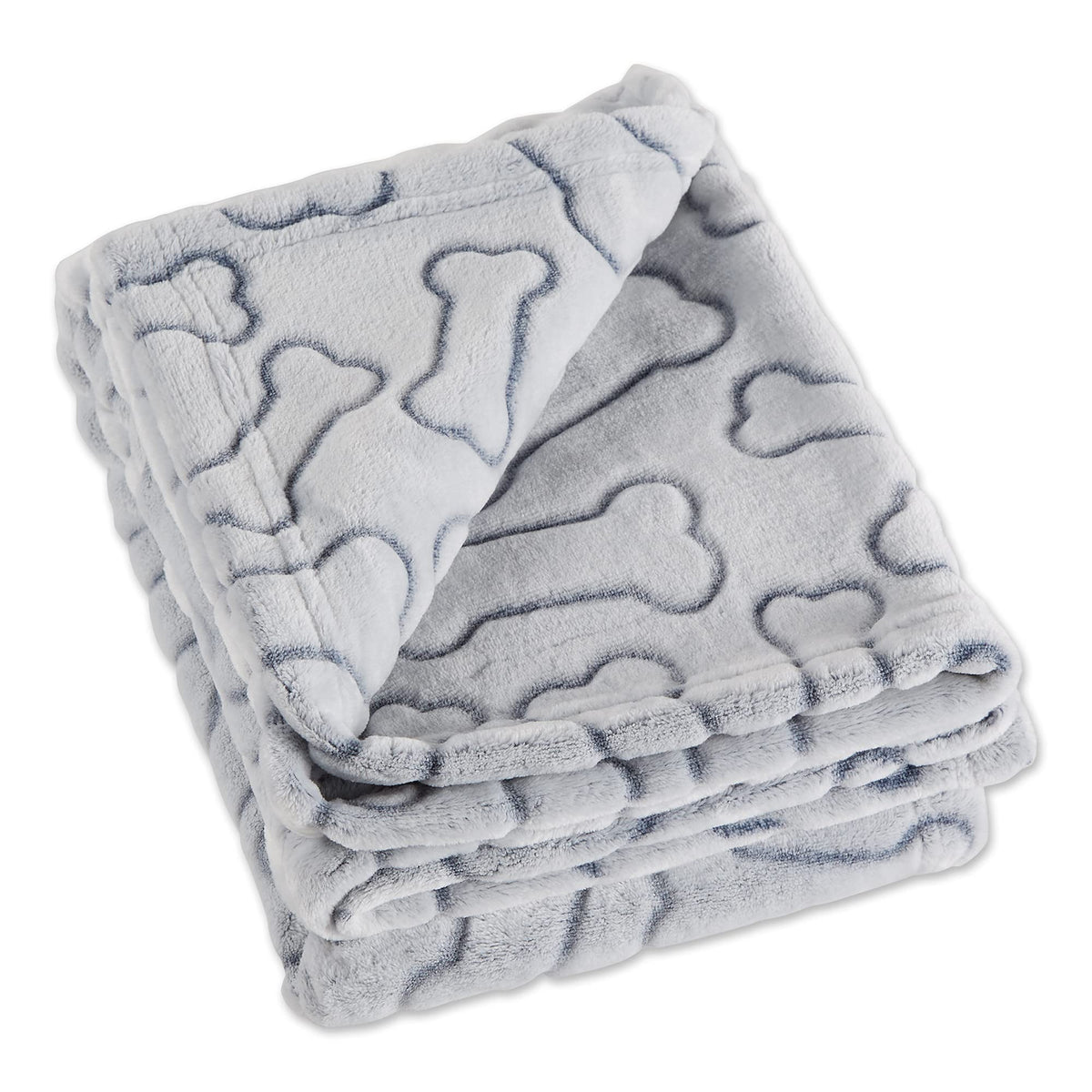 Bone Dry drap gris avec empreinte os en relief, confort durable pour animal et canapé.