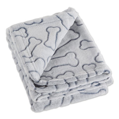 Bone Dry drap gris avec empreinte os en relief, confort durable pour animal et canapé.