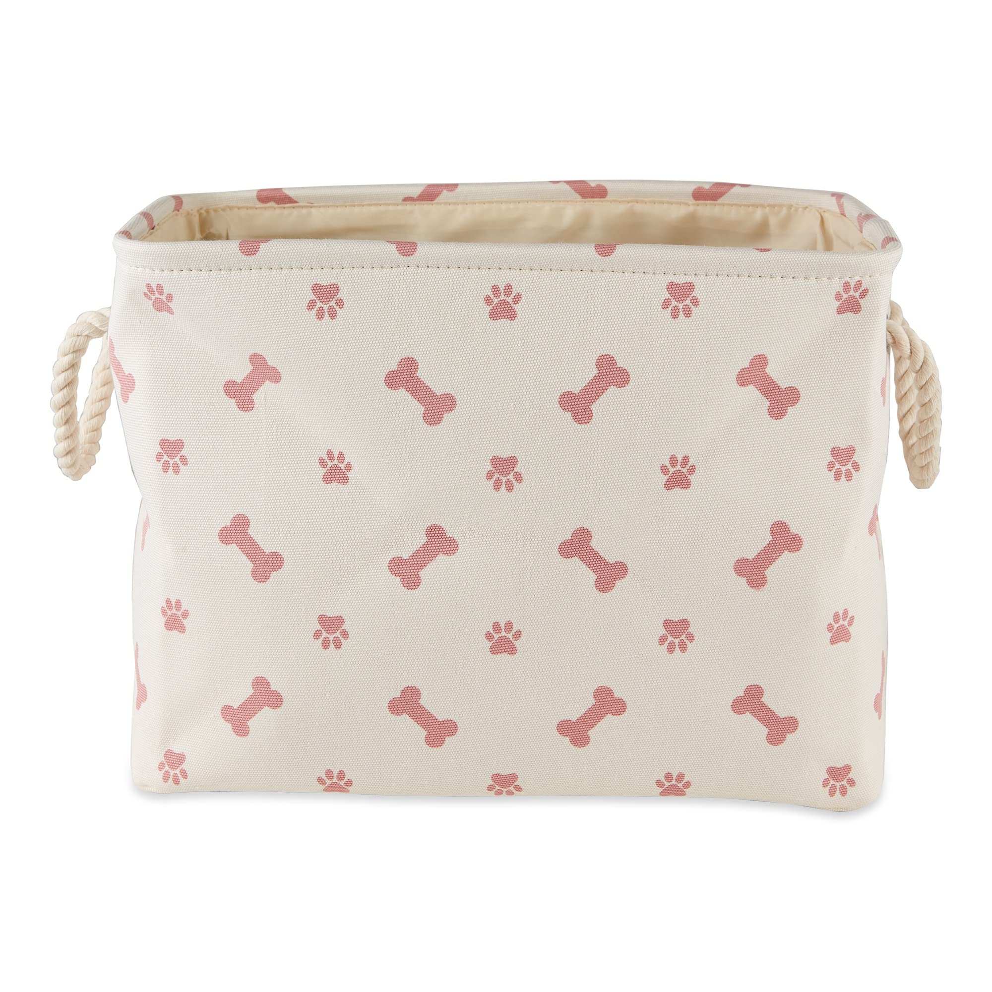 Vue frontale du panier Bone Dry motif patte et os, parfait pour la salle de séjour.