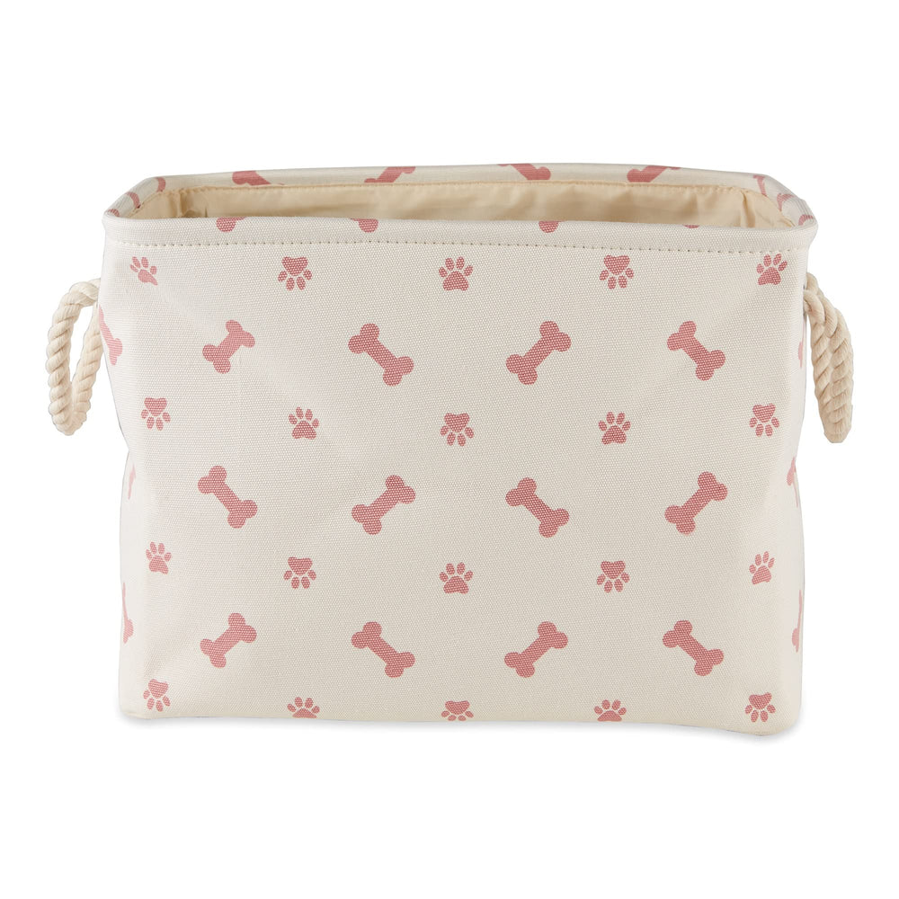 Vue frontale du panier Bone Dry motif patte et os, parfait pour la salle de séjour.