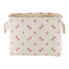 Vue frontale du panier Bone Dry motif patte et os, parfait pour la salle de séjour.