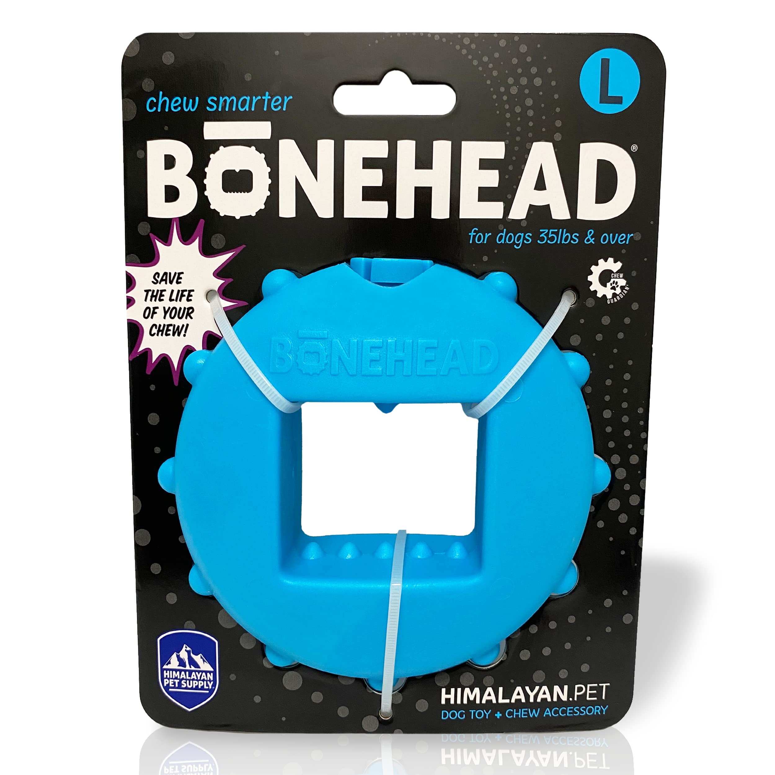 Himalayan Dog Chew Bonehead Holder, fermeture-vis pour maintenir les friandises en place lors du jeu.