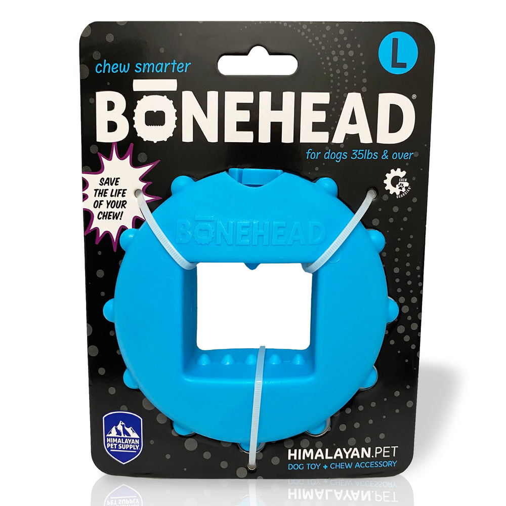 Himalayan Dog Chew Bonehead Holder, fermeture-vis pour maintenir les friandises en place lors du jeu.