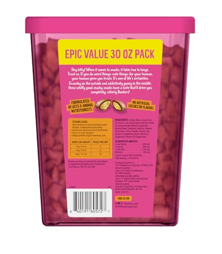 Bonkers Bites tub de 850 g – stockage pratique et fraîcheur après ouverture.