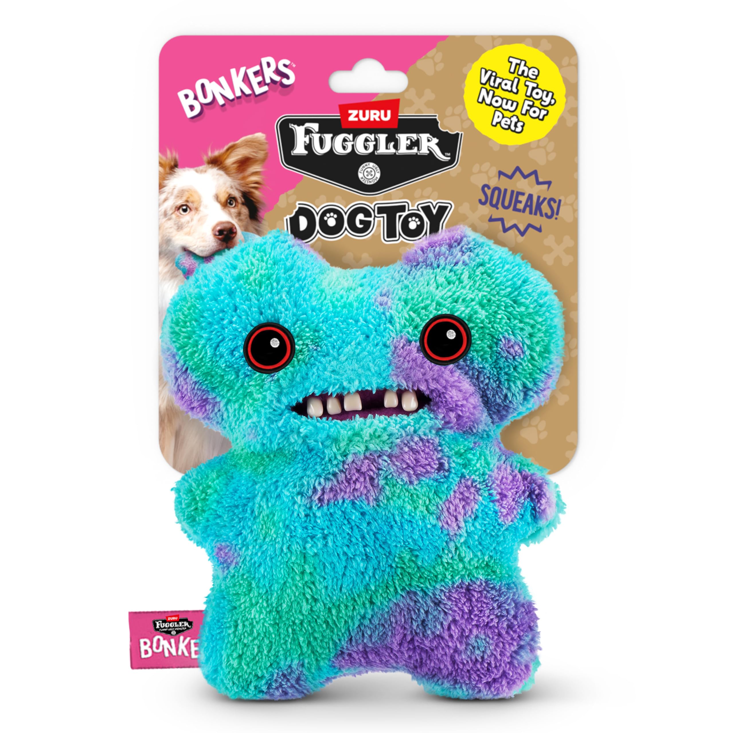 Bonkers Fuggler Gap Tooth Mcgoo, jouet peluche robuste pour mâchonner et jeux intérieurs