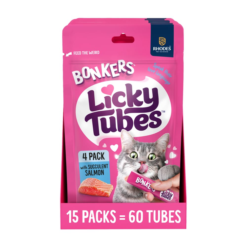Pack Bonkers Licky Tubes au saumon, récompense savoureuse pour chats.