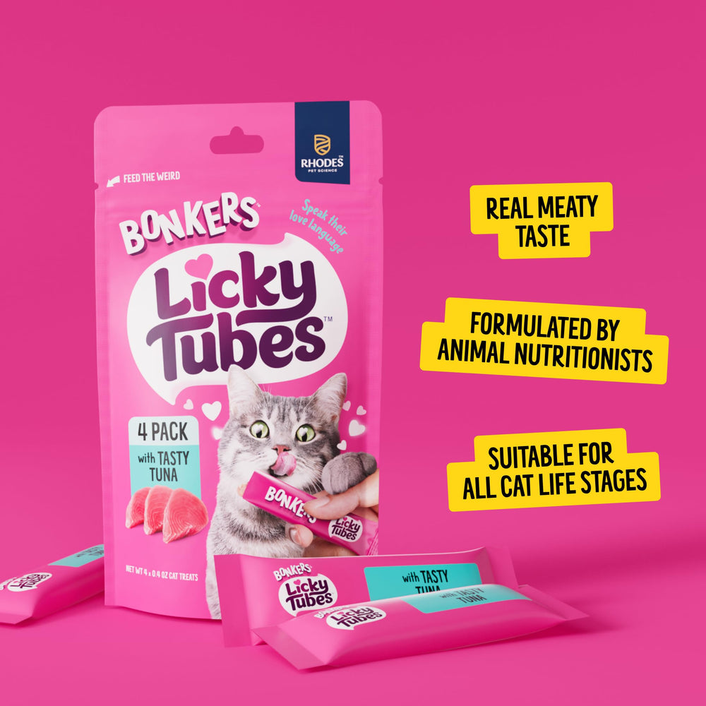 Bonkers Licky Tubes texture crèmeuse révélant une friandise onctueuse au thon.
