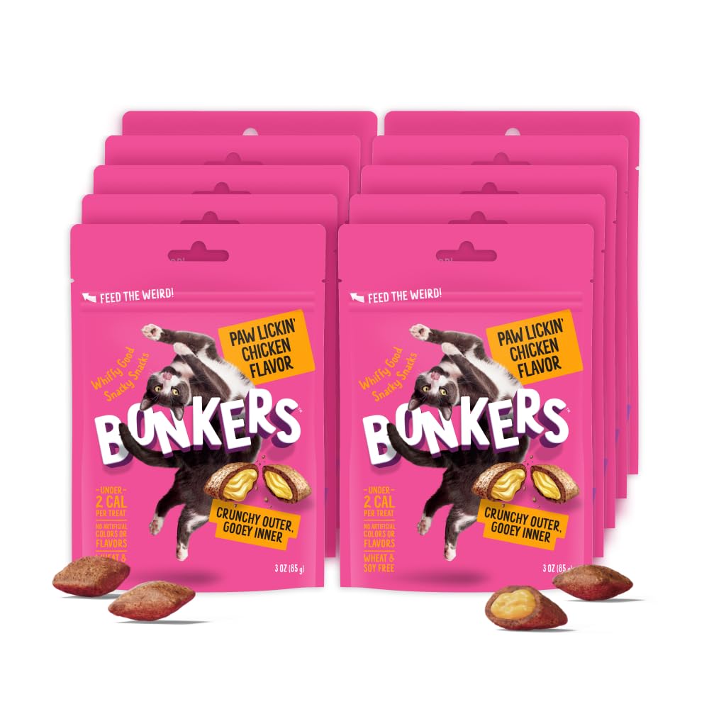 Friandises Bonkers Paw Lickin' Chicken dans un sac refermable pour une fraîcheur durable.