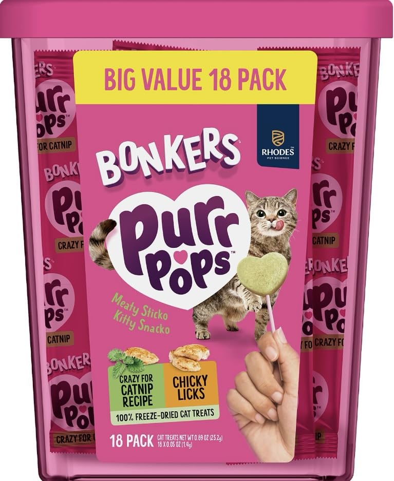 Bonkers Purrpops : coeurs lyophilisés cataire et poulet, invitation au jeu et à la récompense