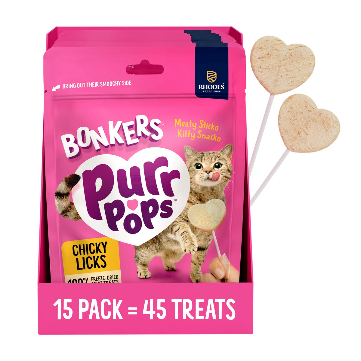 Bonkers Purrpops sachet-poulet-lyophilise-chat, idéal pour partager un moment snack sain.