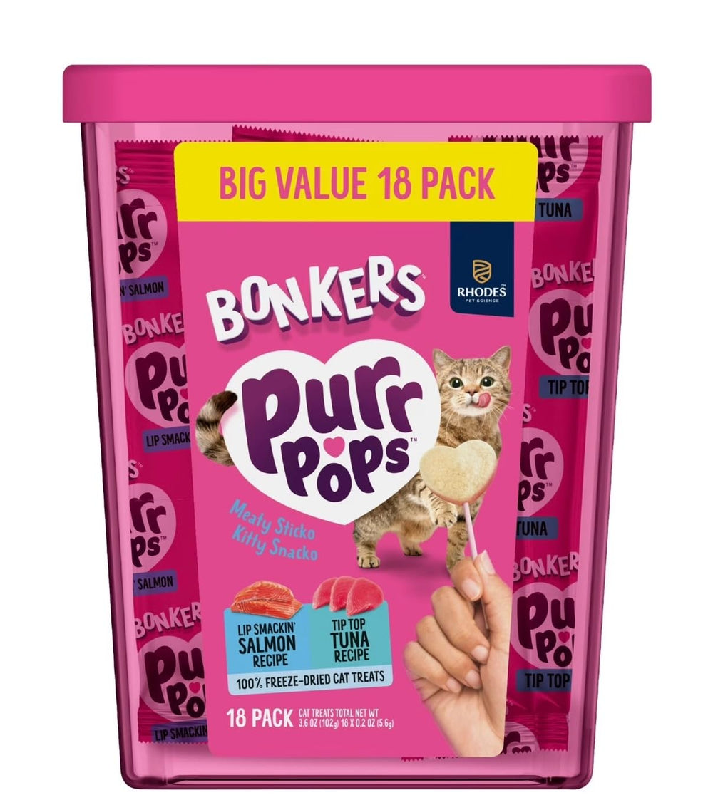 Bonkers Purrpops saveur saumon-thon: récompense gourmande pour chat.