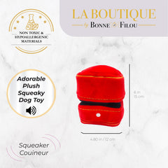Bonne et Filou anneau peluche chien adorable, idéal pour photos et câlins.