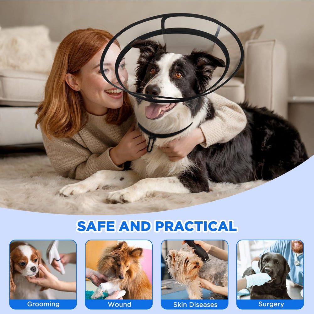 Cône transparent BONTHEE pour chien, guide des tailles inclus pour un ajustement optimal