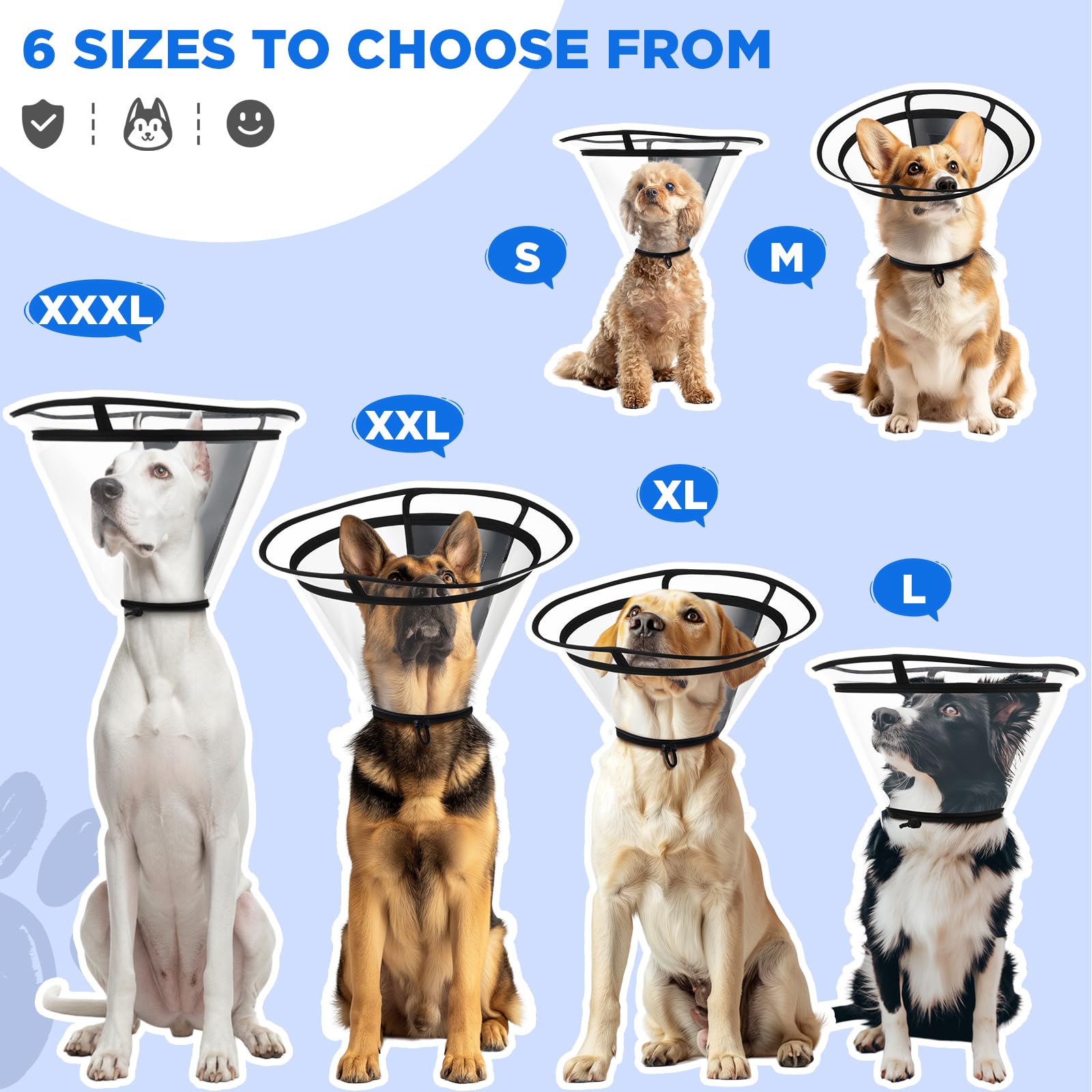 Cône transparent BONTHEE pour chien, nettoyage rapide après utilisation