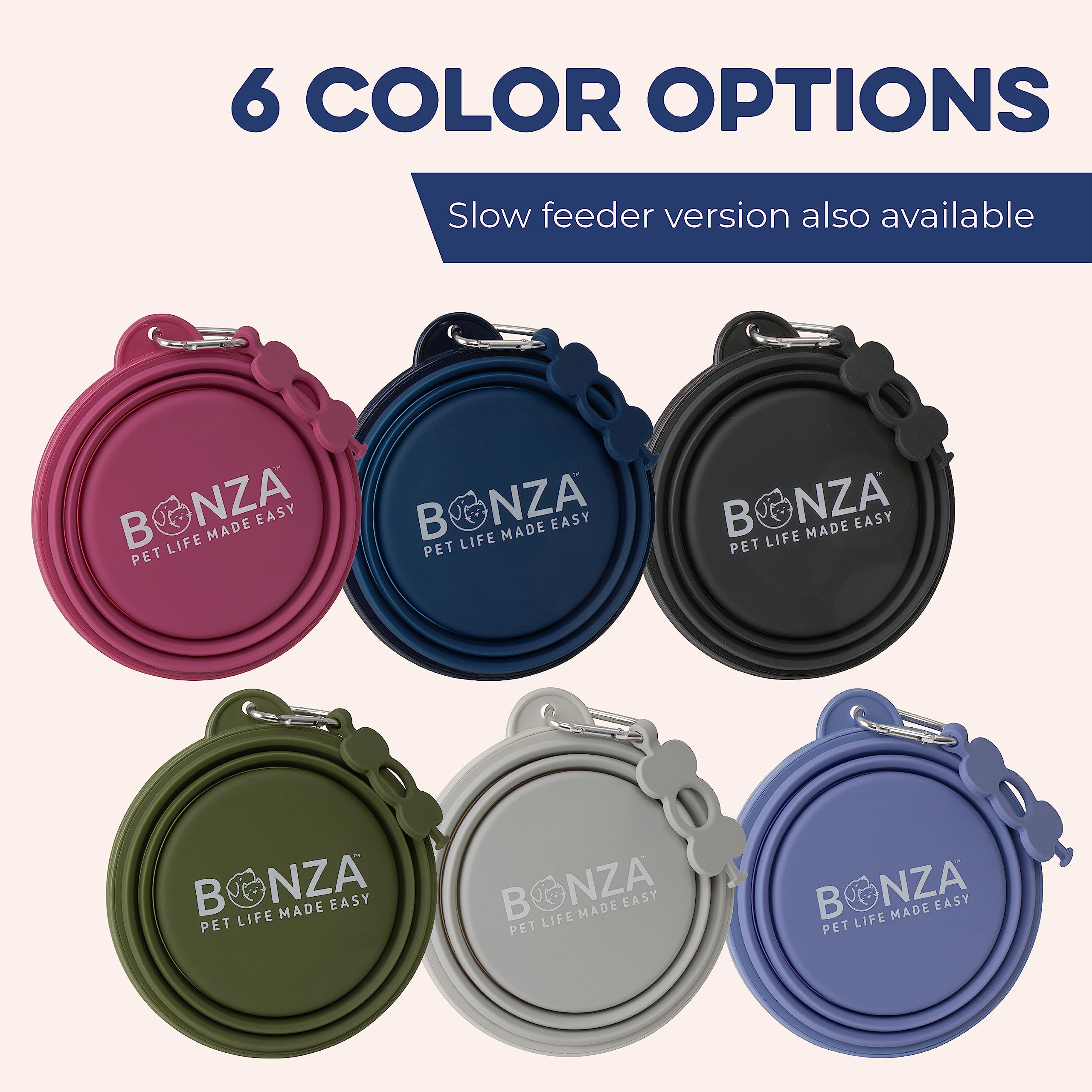 Bonza gamelle pliante 33 oz bleu marine, grande capacité pour chiens actifs.