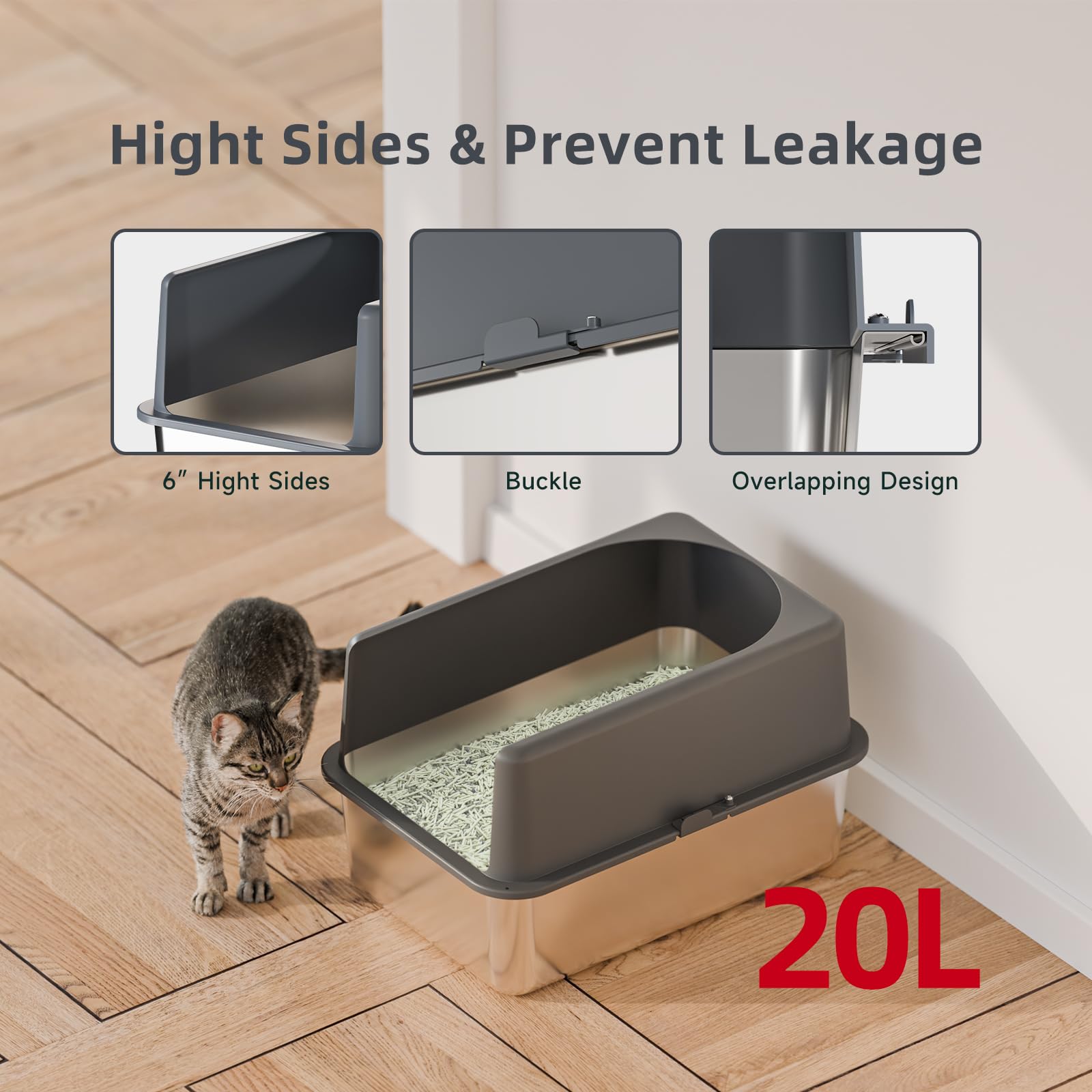 Booche litière inox anti-odeur qui maintient l'espace intérieur frais.