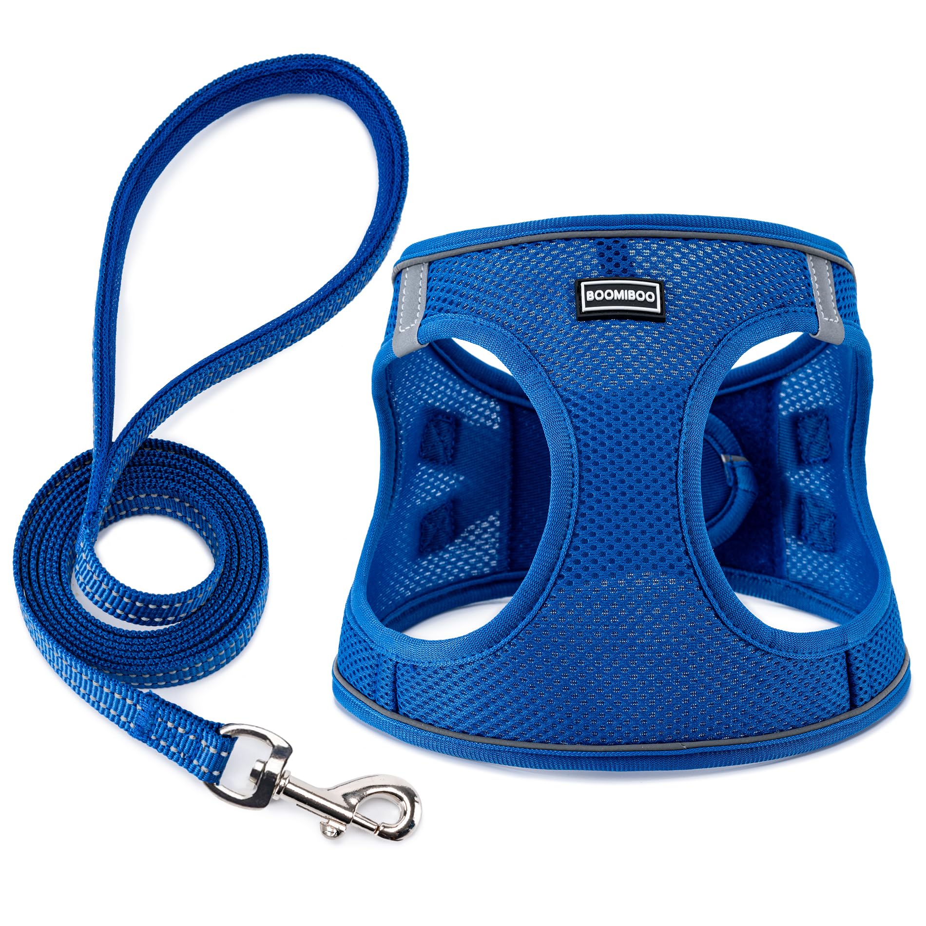 Harnais BOOMIBOO bleu, enfiler facilement lors des balades quotidiennes.