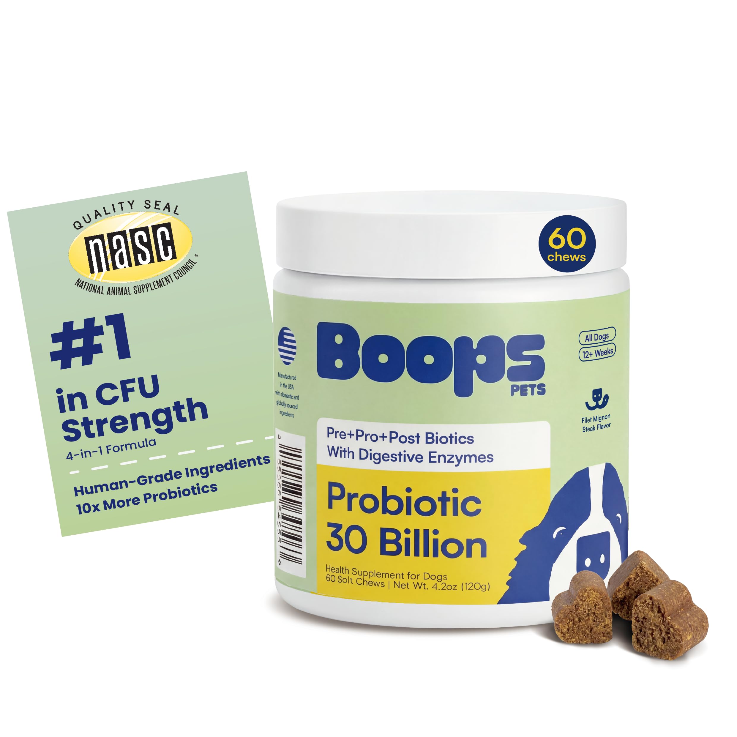 Boops Pets Probiotiques chien: bouteille 30 milliards CFU pour digestion