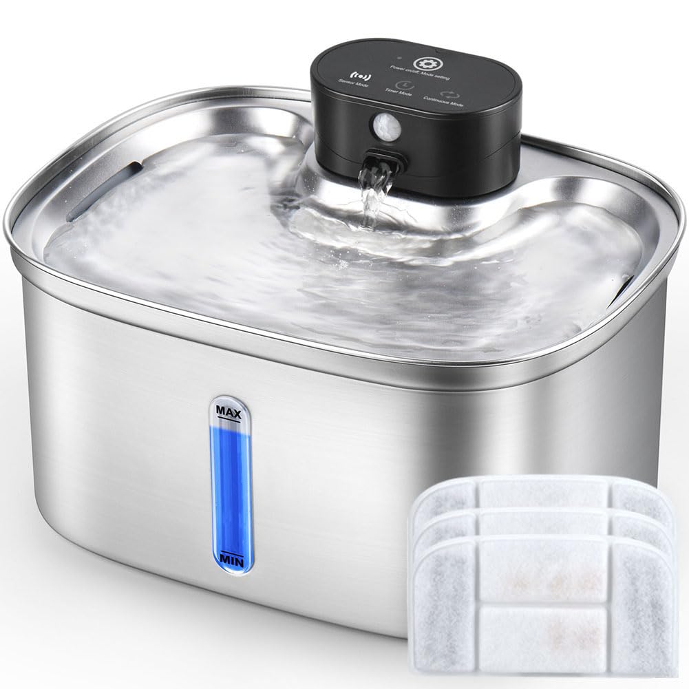 BOORCA fontaine chat inox sans fil, grande capacité 5L pour hydrater plusieurs animaux.