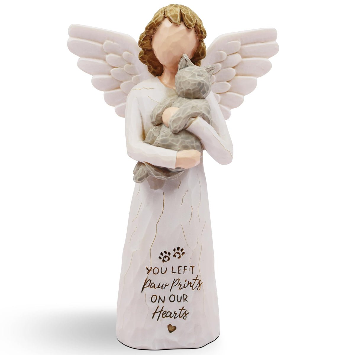 BORLESTA statue chat ange gris, souvenir réconfortant pour le deuil du chat.