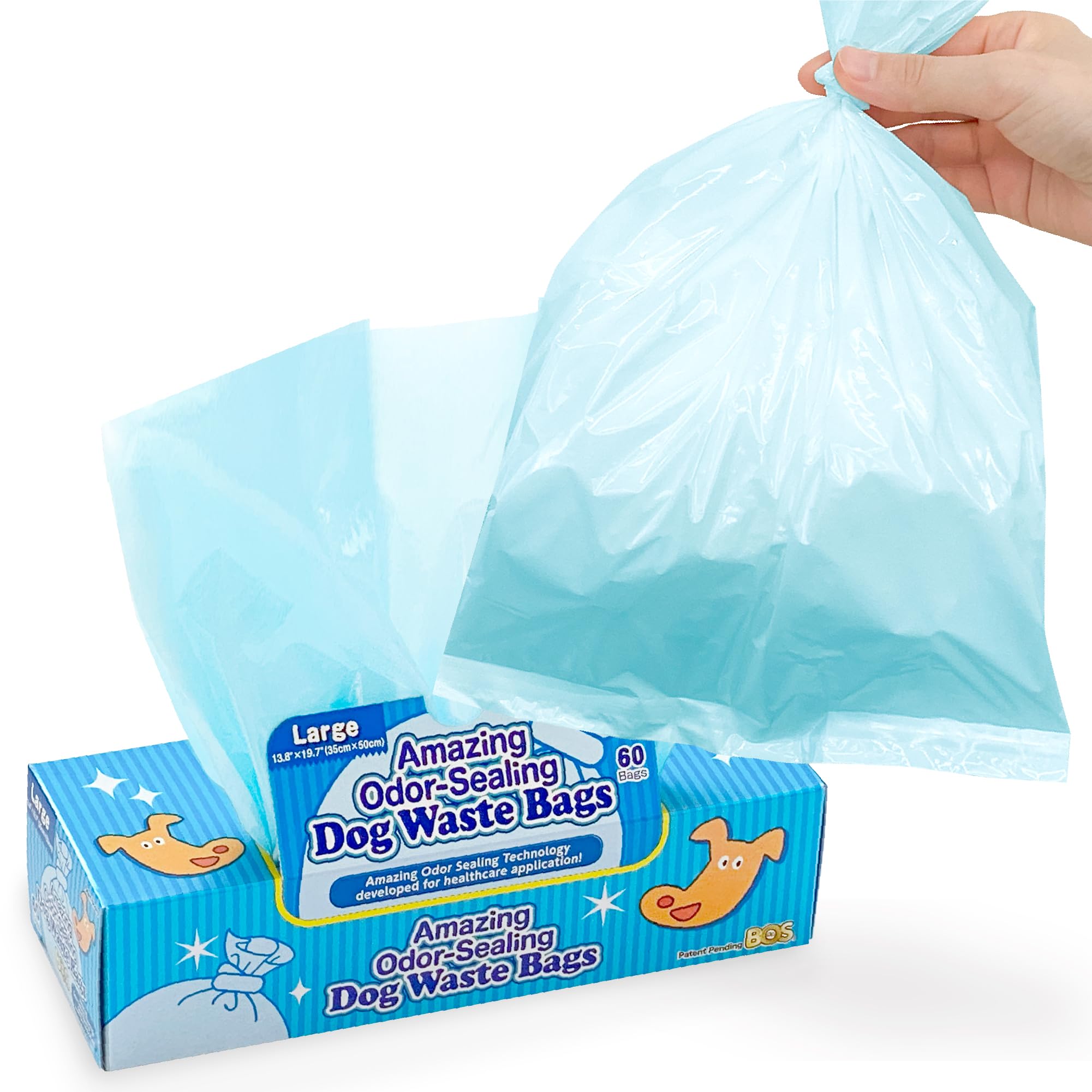 Sacs BOS anti-odeur bleu clair emballage compact, usage pratique.