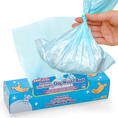 Sacs BOS pour déjections de chien bleu clair en emballage, pratique et hygiénique.