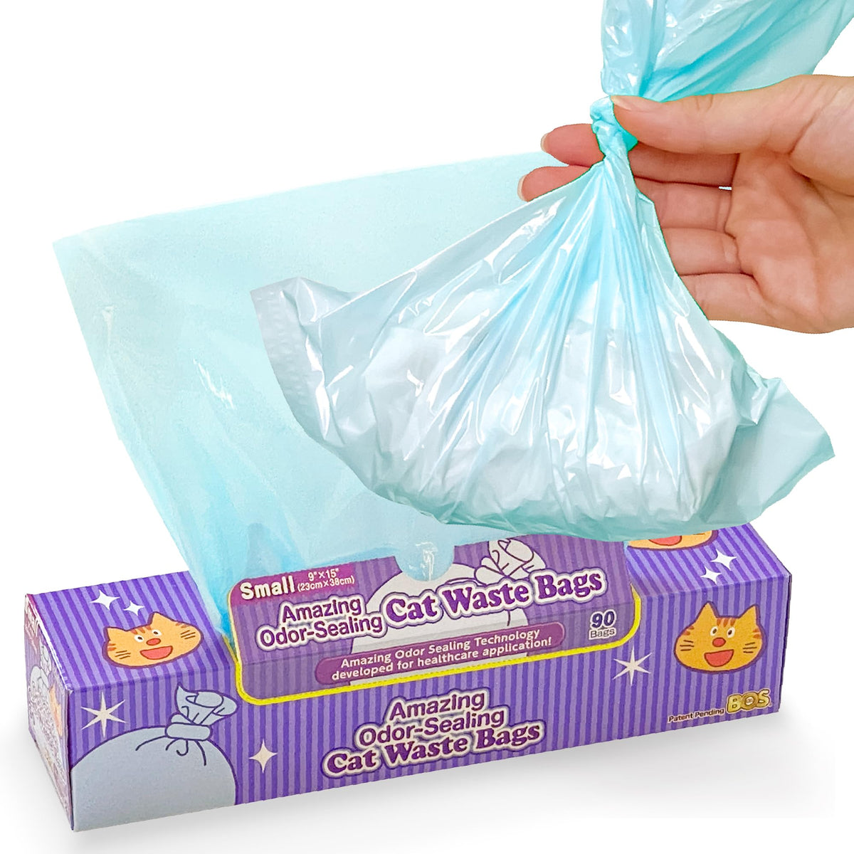 Sacs BOS anti-odeur 9x15 pour déchets de chat, efficacité et hygiène.