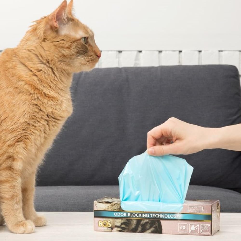 BOS sacs-poubelle chat, taille L, bleu clair: grande capacité adaptée.