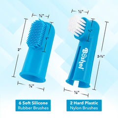 Boshel brosse-doigts-silicone six têtes, bleu, douceur pour gencives sensibles.