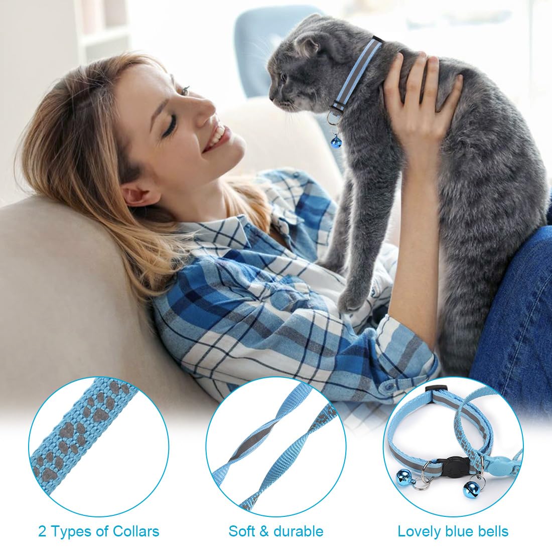 Collier Bosose pour chat avec cloche réfléchissante, visibilité nocturne renforcée.