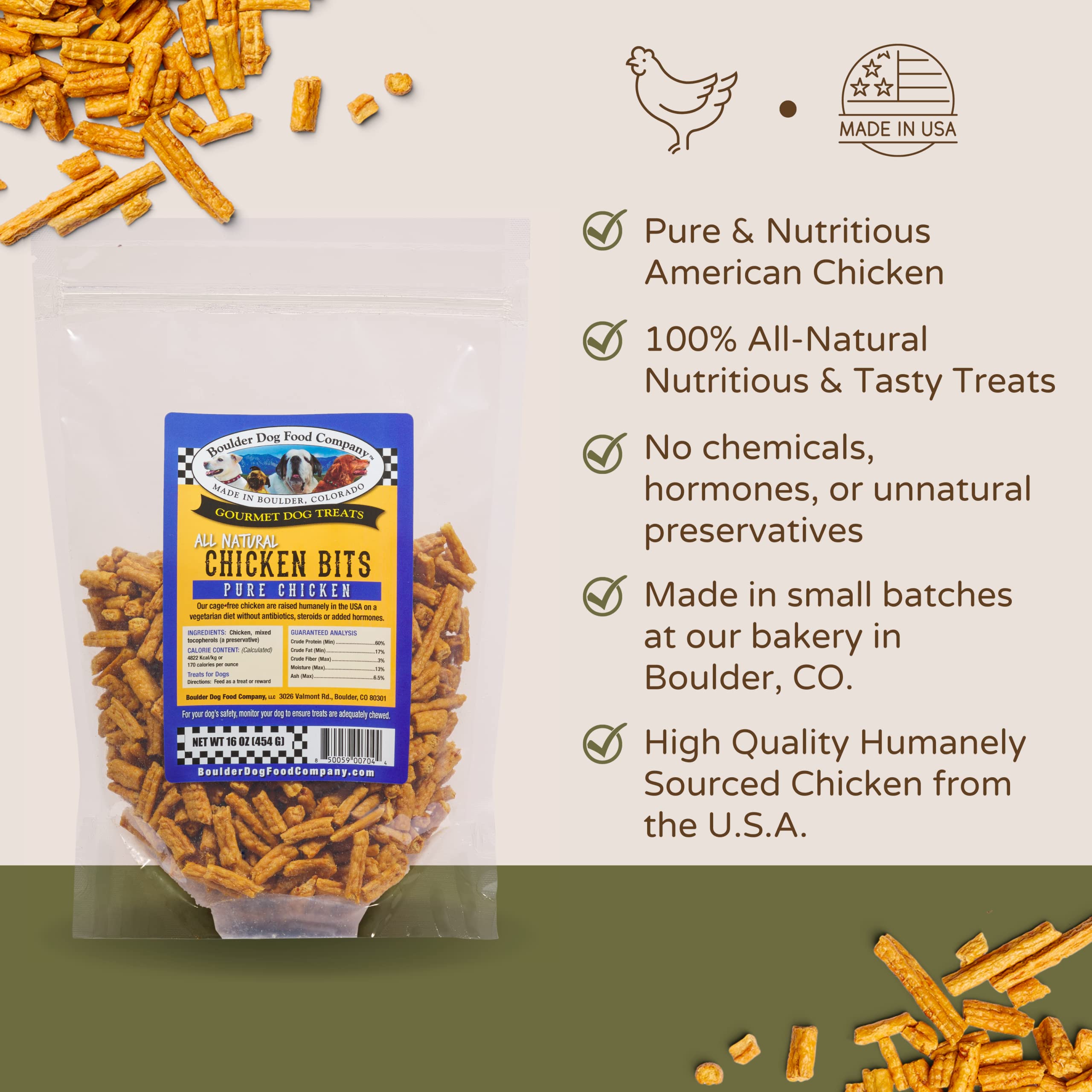 Boulder Dog Chicken Bits - sans céréales, source de protéines pour chiens actifs.
