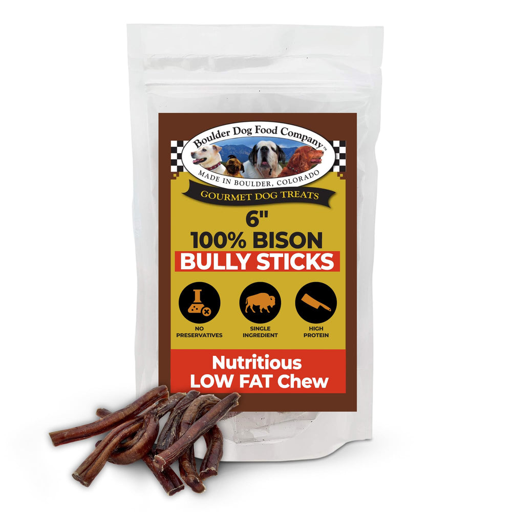 Friandise Boulder Bison Chews 6 pouces – mastication longue sans odeur pour chiens.