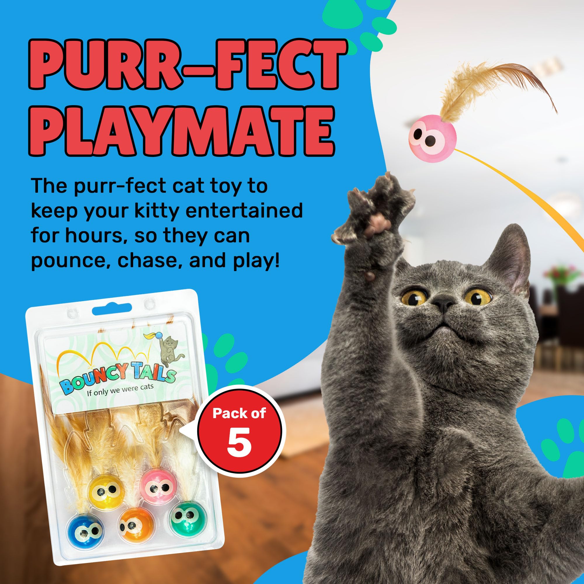 Bouncy Tails: chaton en action avec plumes naturelles et stimulation des instincts naturels.