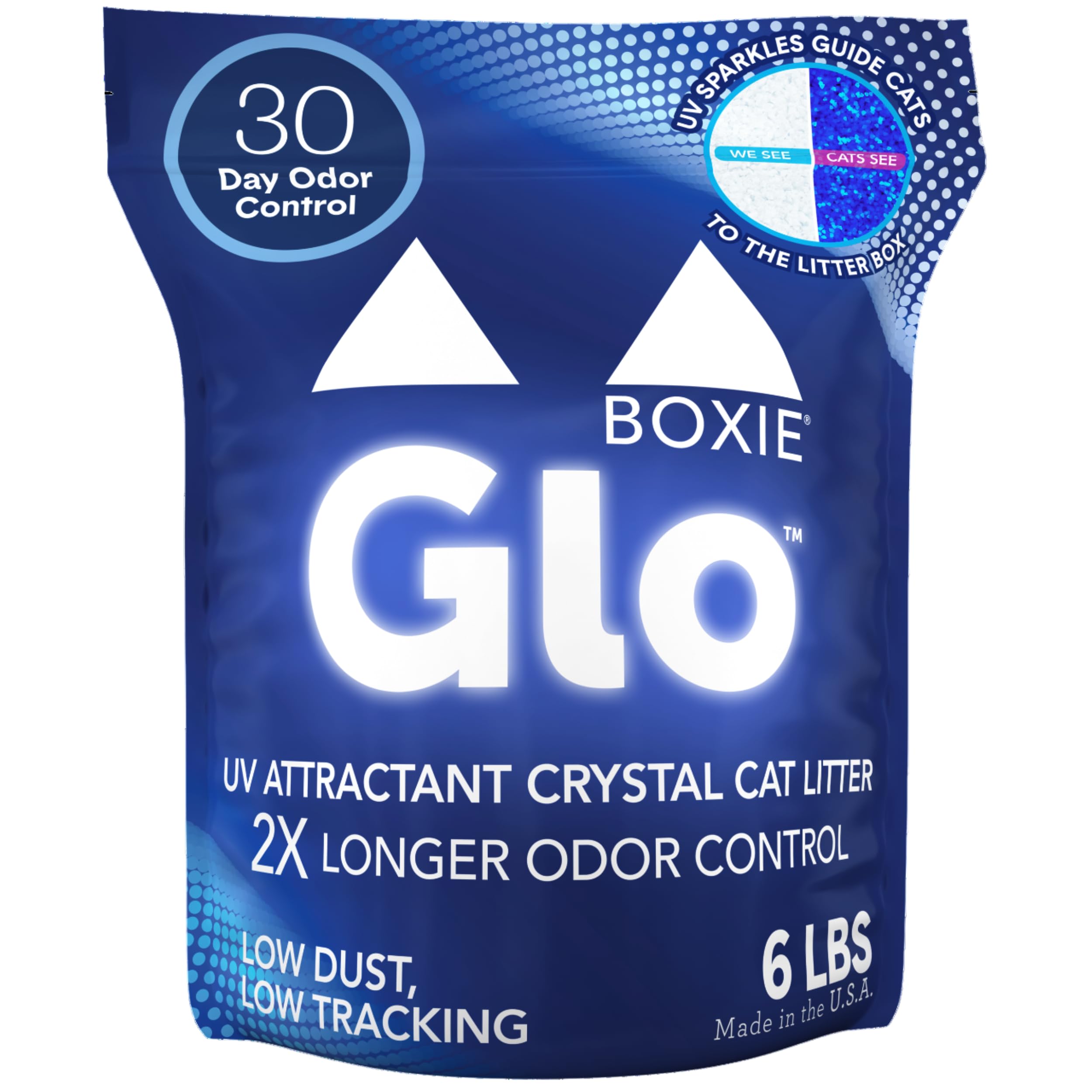 Boxiecat Glo: cristaux qui aident au contrôle des odeurs sur 30 jours.
