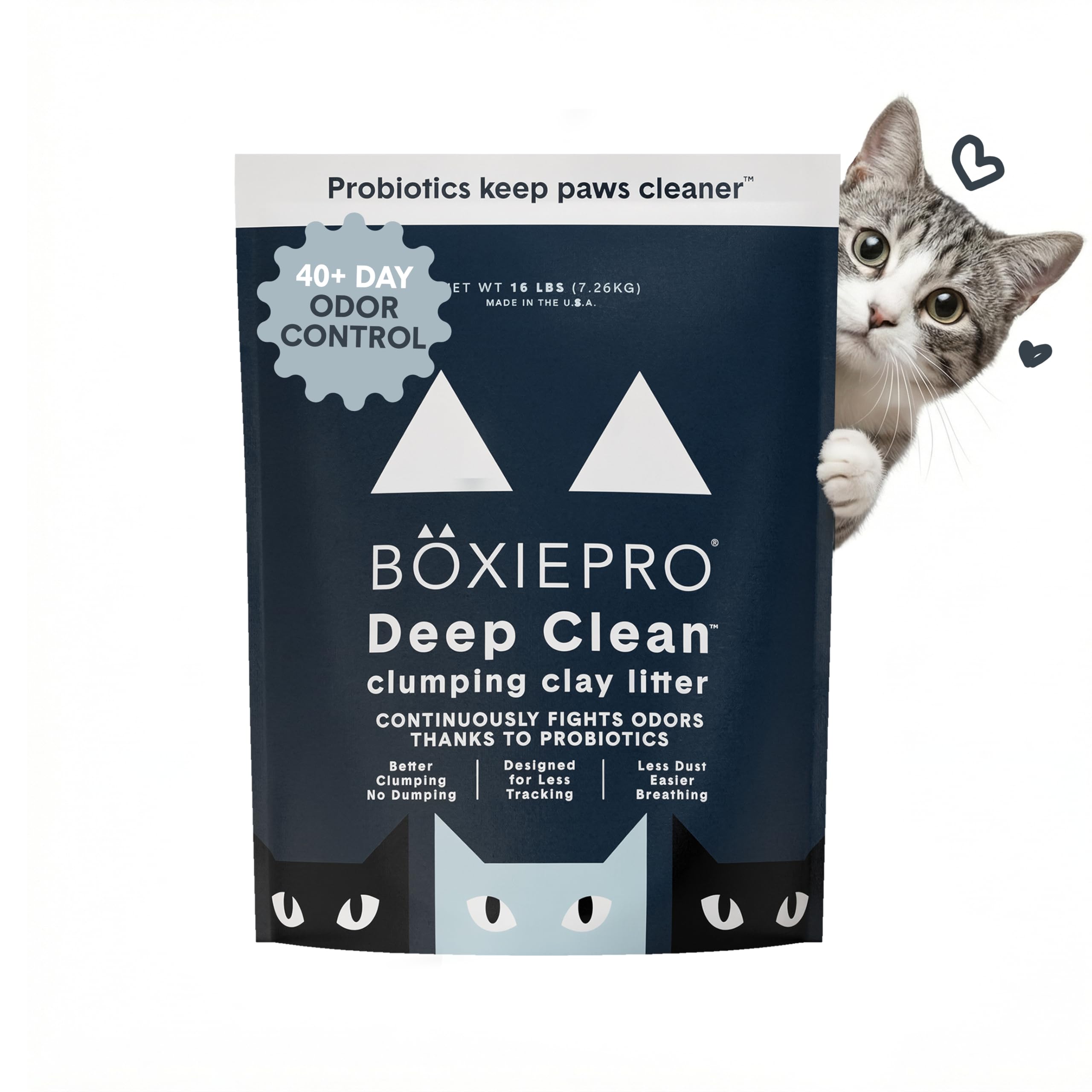 BoxiePro Litière Probiotiques, contrôle d’odeur sur le dessus du bac.