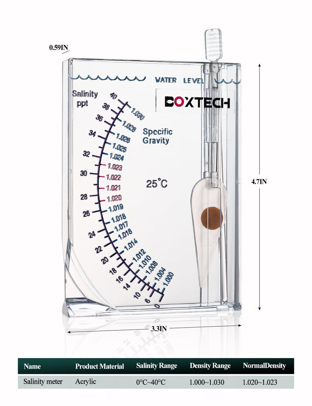 Boxtech Hydromètre adapté pour eaux saumâtres et marines.