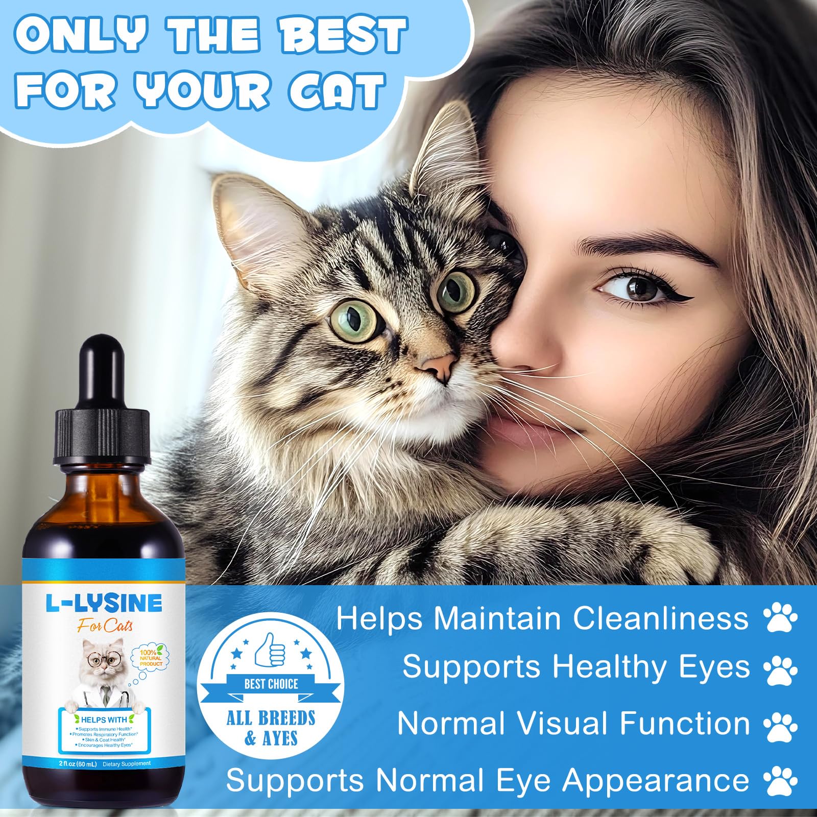 BQWSWWN L-Lysine pour chat, gouttes, respiration plus facile.
