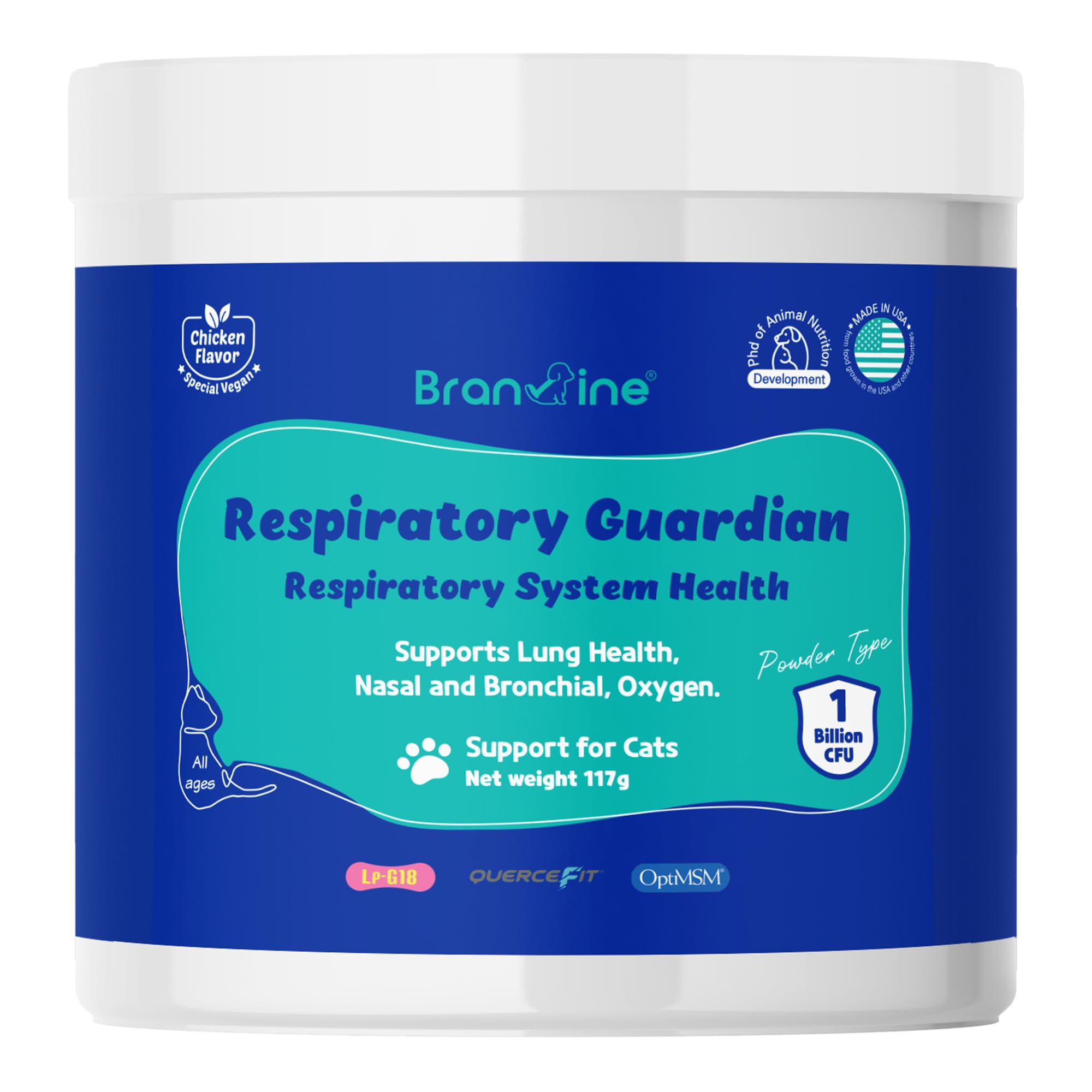 Branvine Protecteur Respiratoire: flacon pour chats, soutien des voies respiratoires.