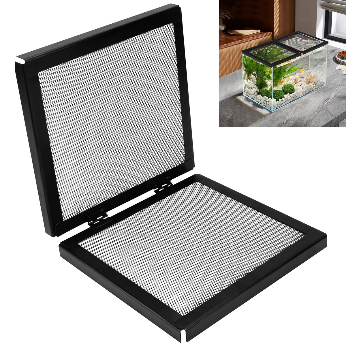 Braveboy cache-porte grillagé noir pour aquarium, sécurité améliorée.