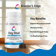 Breeder’s Edge Oxy Stud flacon et étiquette montrant les nutriments clés