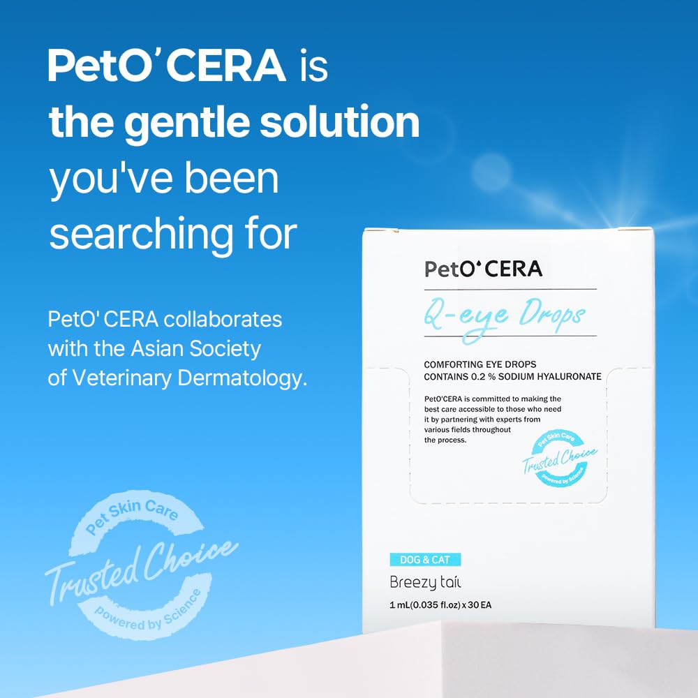 Breezytail PetO’Cera Q-Eye: prévention des traces autour des yeux sur les animaux au pelage clair.