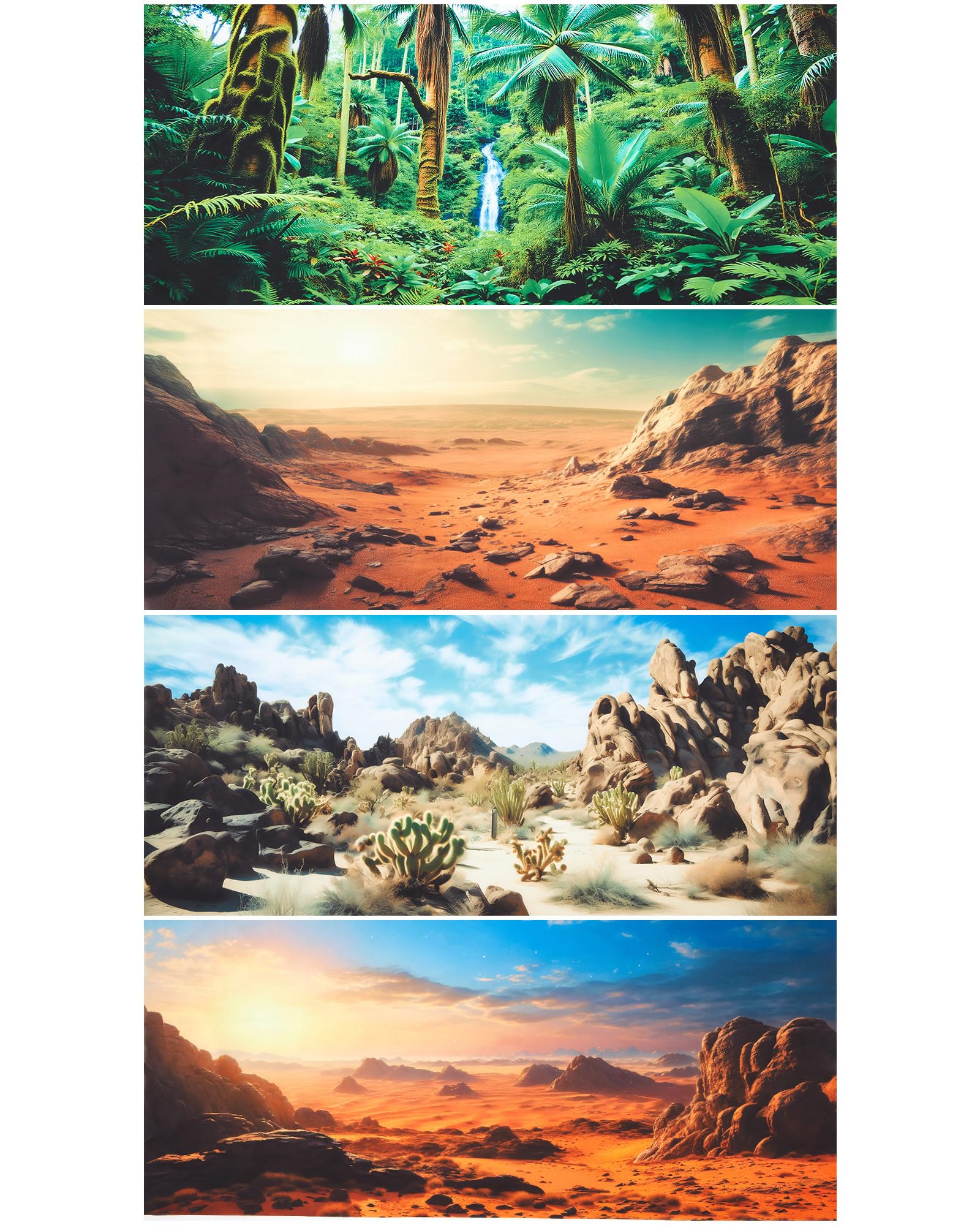 Breling fond desert Gobi coucher de soleil, decor realiste pour terrarium reptile.