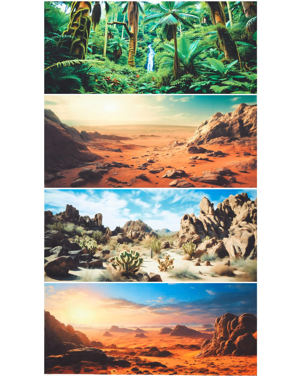 Breling fond desert Gobi coucher de soleil, decor realiste pour terrarium reptile.