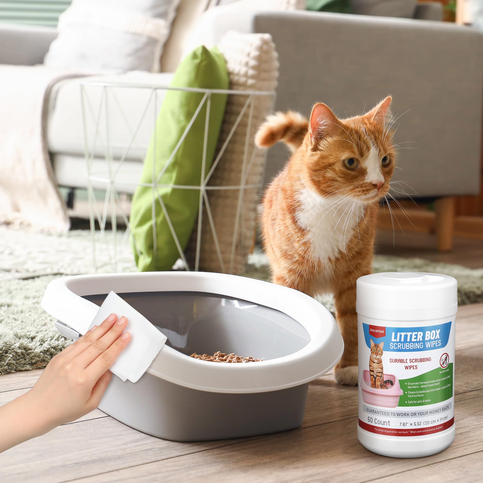 Lingettes Breling, format généreux pour nettoyer quotidiennement les bacs à litière.