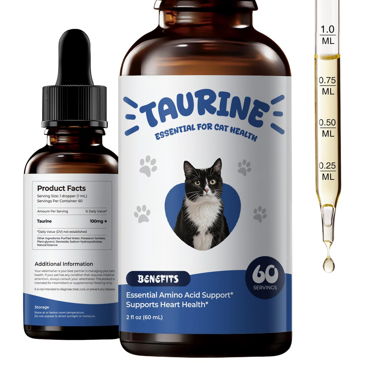 BrightBarki Taurine Gouttes Chat Bouteille: soutien quotidien au cœur.