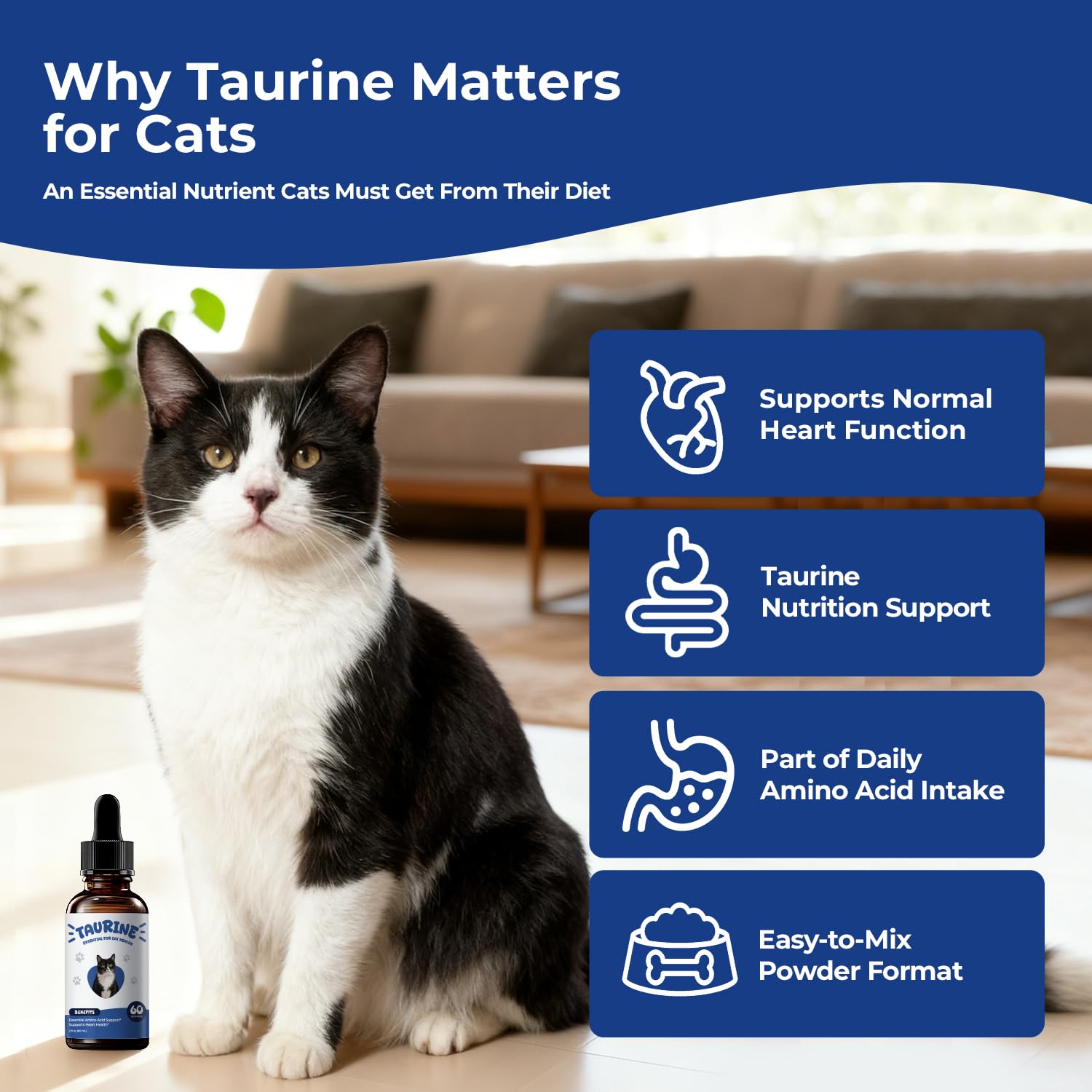 BrightBarki Taurine Mélange Chat Alimentation: soutien vision et immunité.