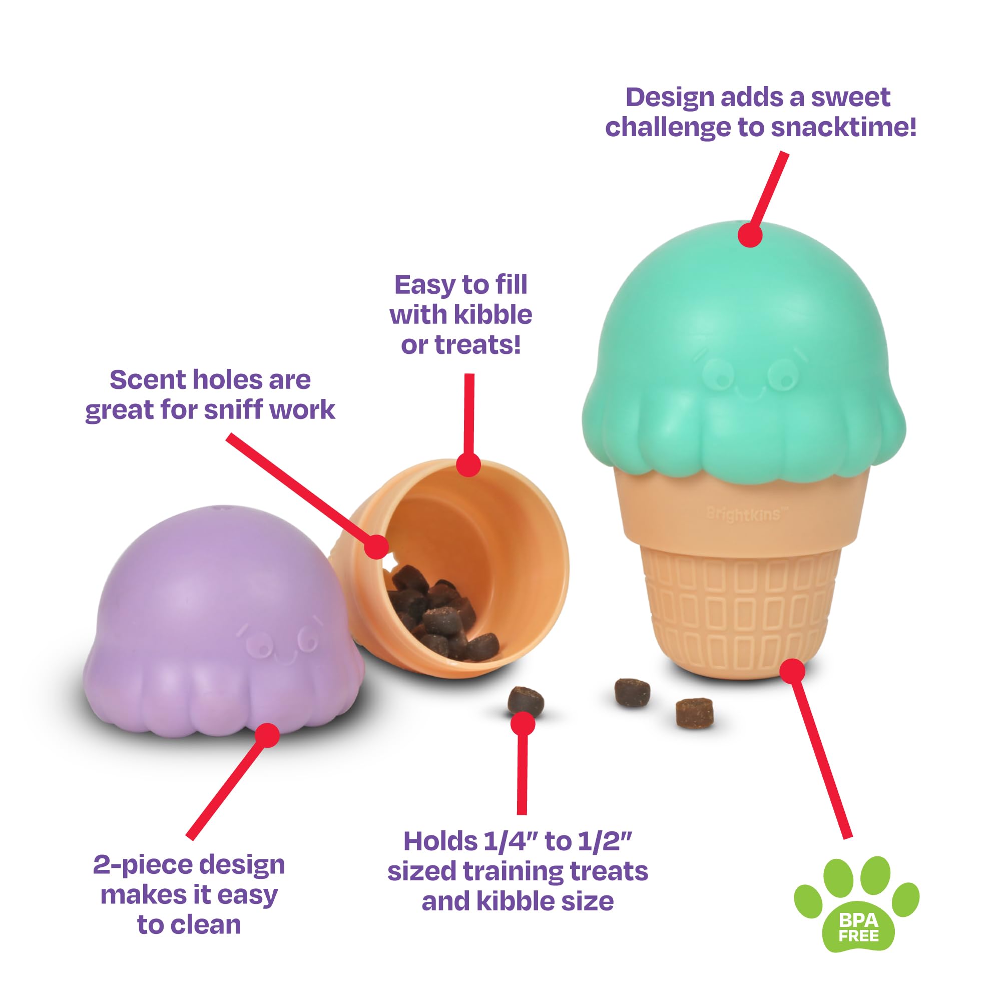 Brightkins Distributeur glace avec ouverture, stimule le jeu et prolonge les repas.