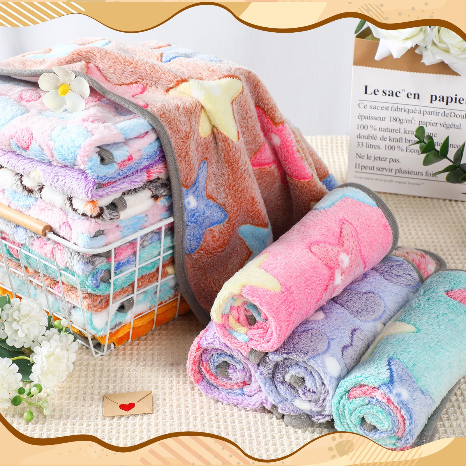 BrightRow couverture puppy etoiles-rose, idéal pour repos et photos mignonnes.