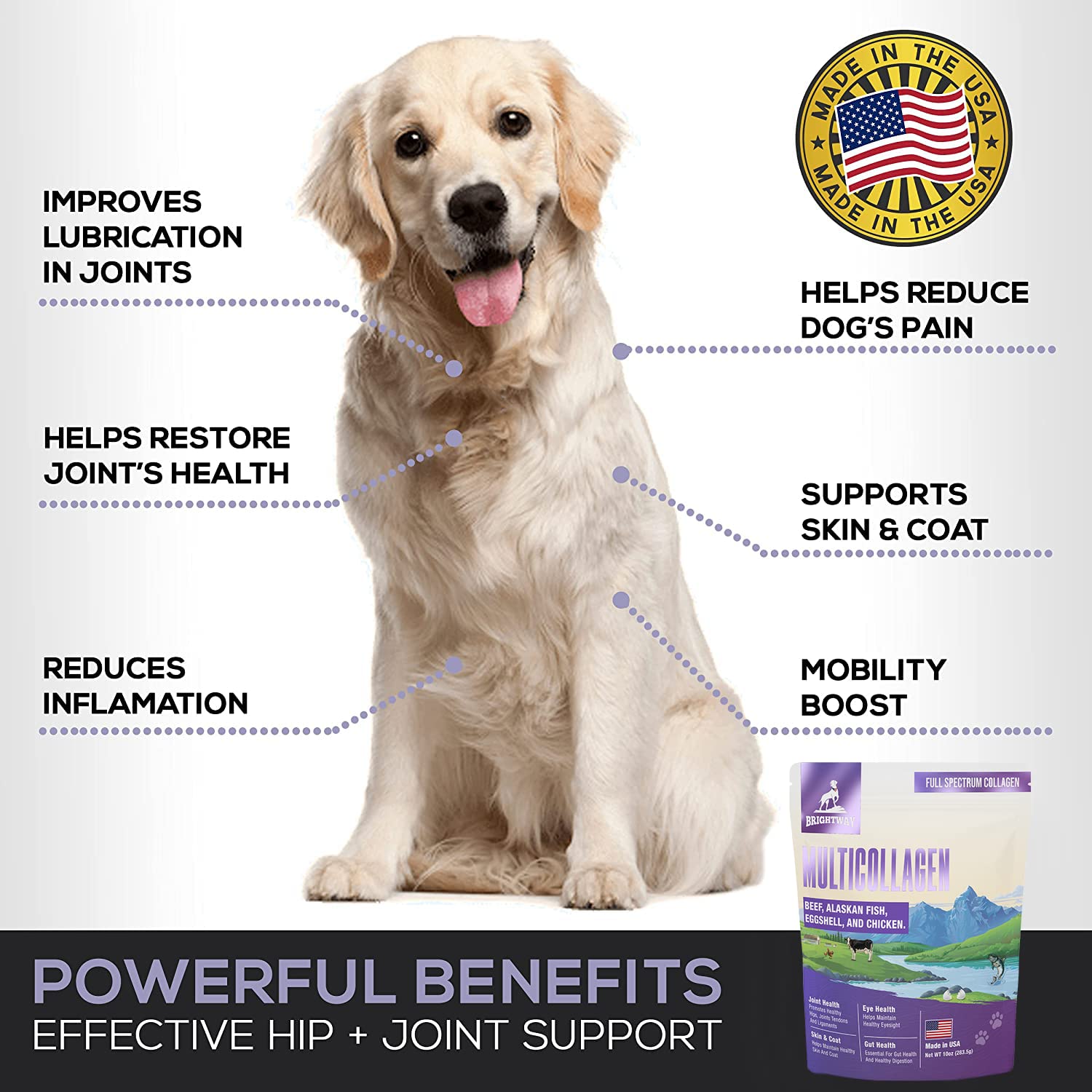Brightway Pets ingrédients naturels collagène chien - formule premium.